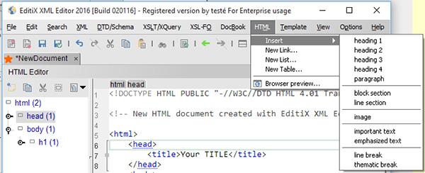 editix HTML menu