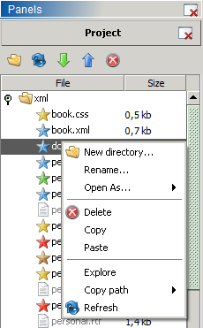 project panel for editix xml editor